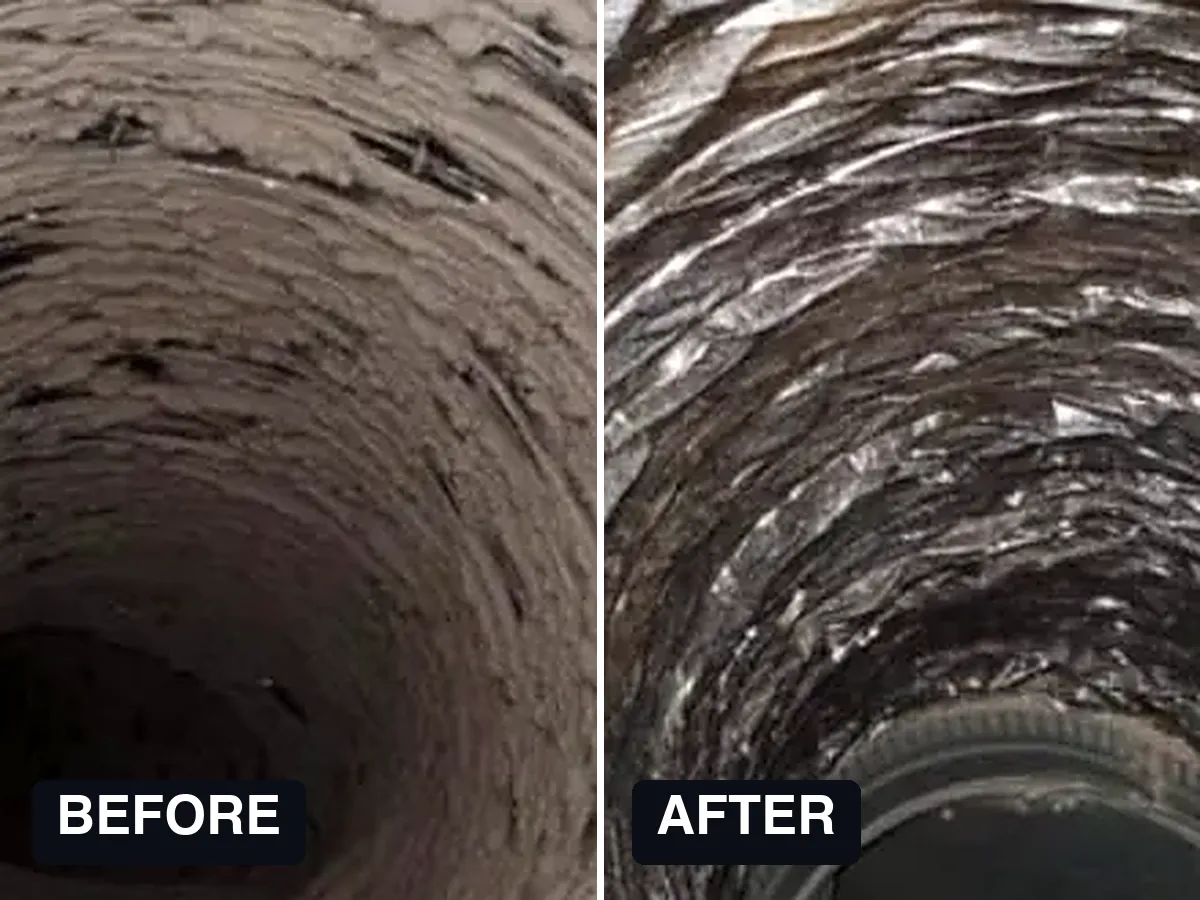Before and after photos of an air duct cleaning